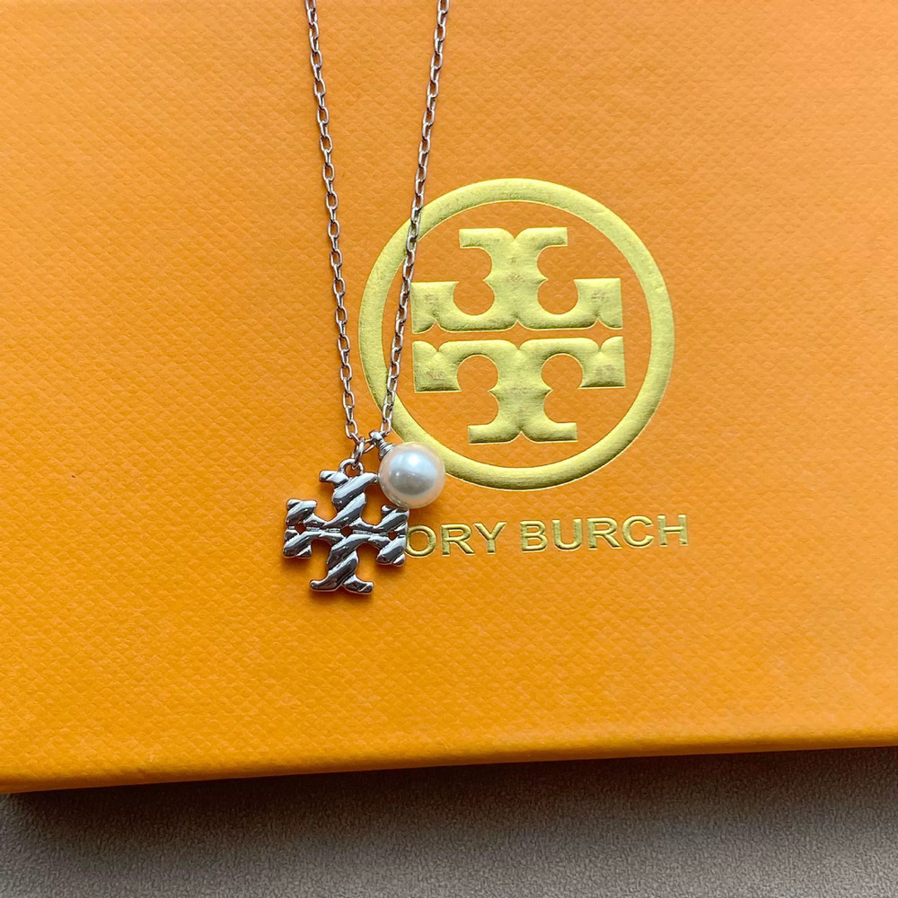 Tory Burch Pearl Spiral Letter Necklace